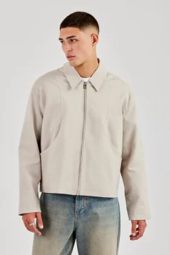 Twill Pocket Detail Harrington Jacket - Stone