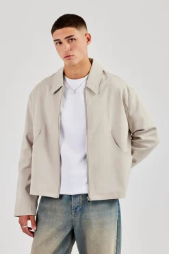 Twill Pocket Detail Harrington Jacket - Stone