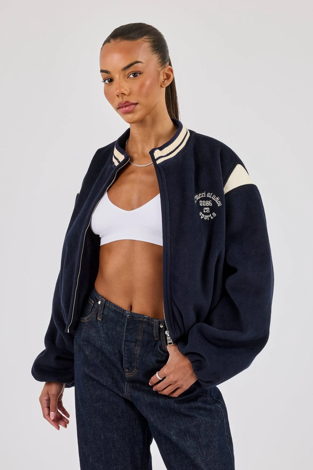 Varity Bomber Jacket With Panels - Navy