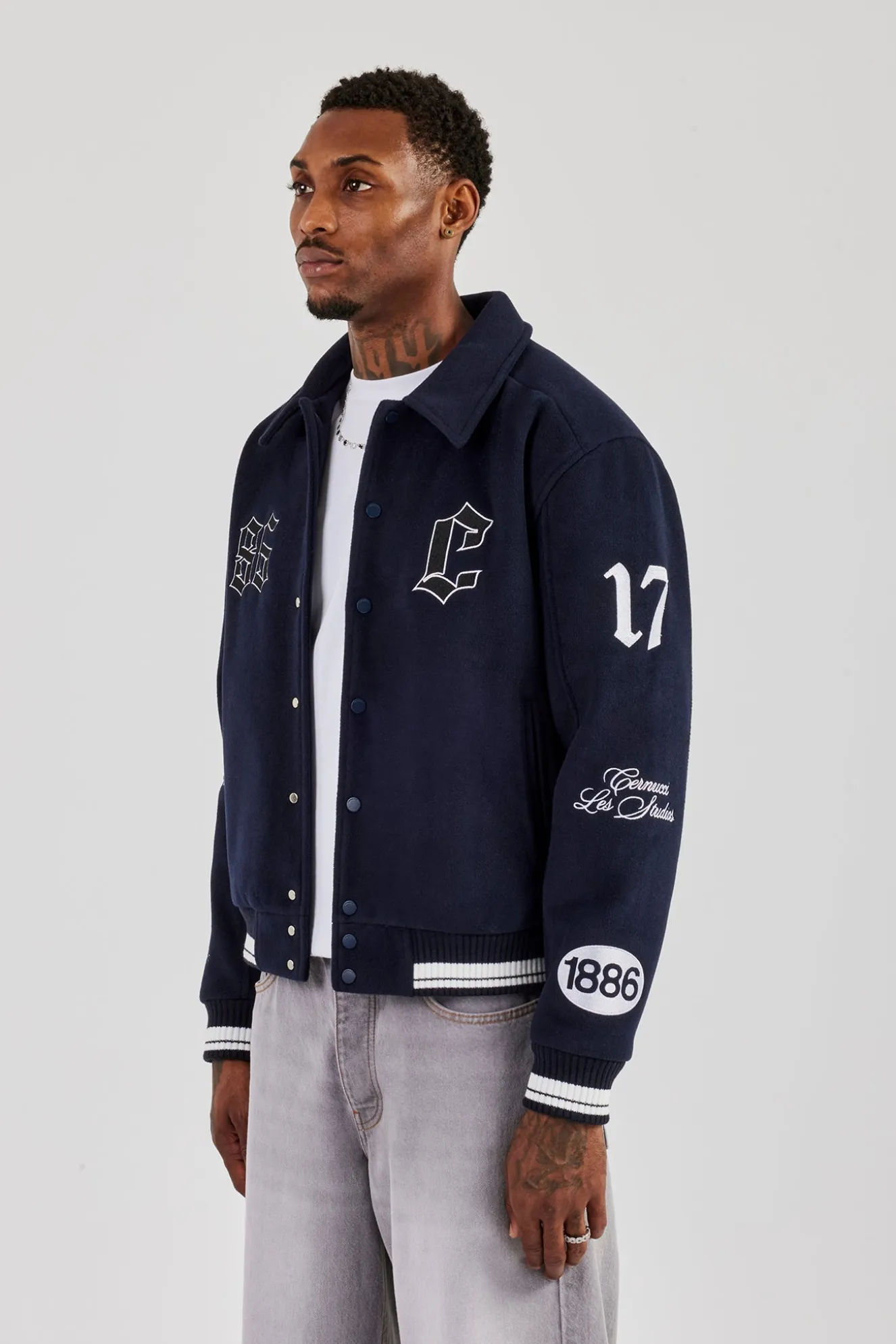 Varsity Badge Harrington Bomber - Navy