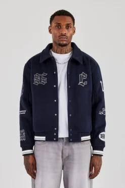 Varsity Badge Harrington Bomber - Navy