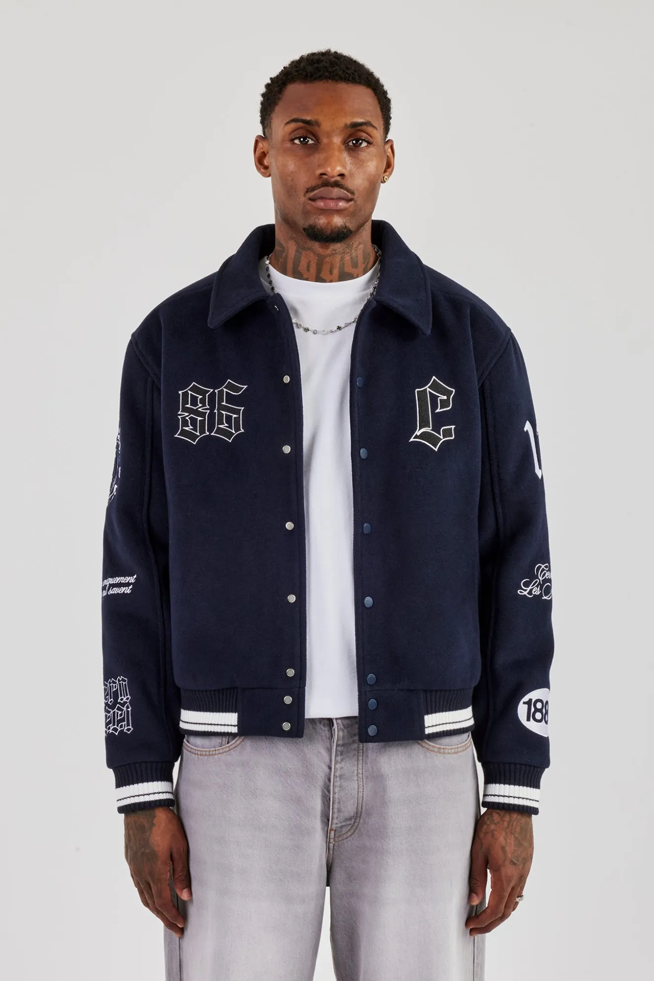 Varsity Badge Harrington Bomber - Navy