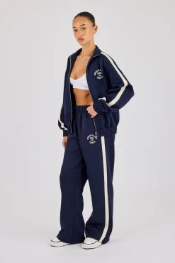 Varsity Panel Track Jacket & Wide Leg Trouser - Navy