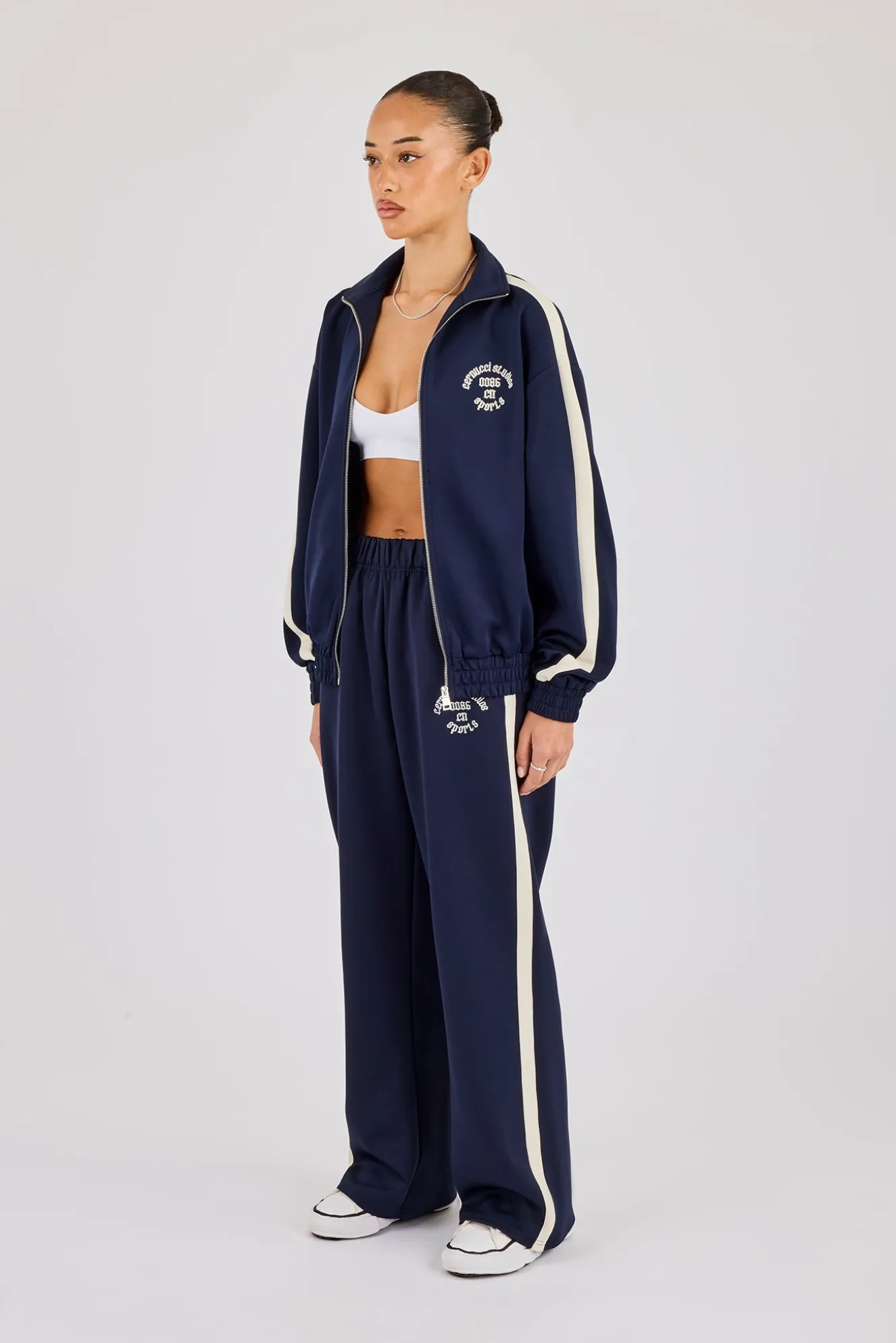 Varsity Panel Track Jacket & Wide Leg Trouser - Navy