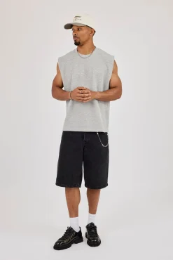 Waffle Embroidered Tank - Light Grey