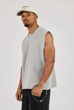 Waffle Embroidered Tank - Light Grey
