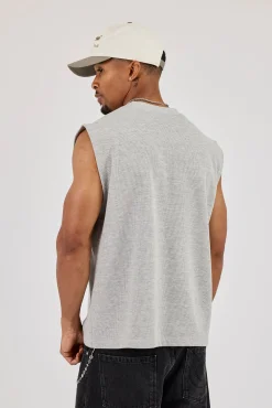 Waffle Embroidered Tank - Light Grey
