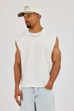 Waffle Embroidered Tank - Off White