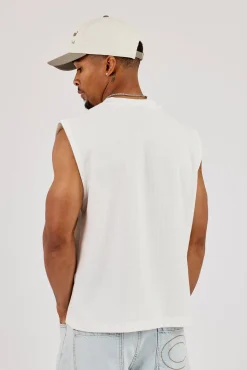Waffle Embroidered Tank - Off White