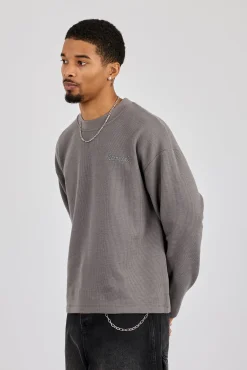 Waffle Long Sleeve T-Shirt - Charcoal