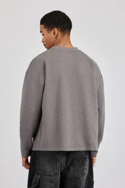 Waffle Long Sleeve T-Shirt - Charcoal
