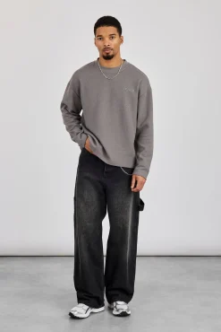 Waffle Long Sleeve T-Shirt - Charcoal