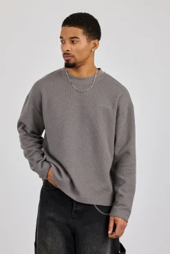 Waffle Long Sleeve T-Shirt - Charcoal
