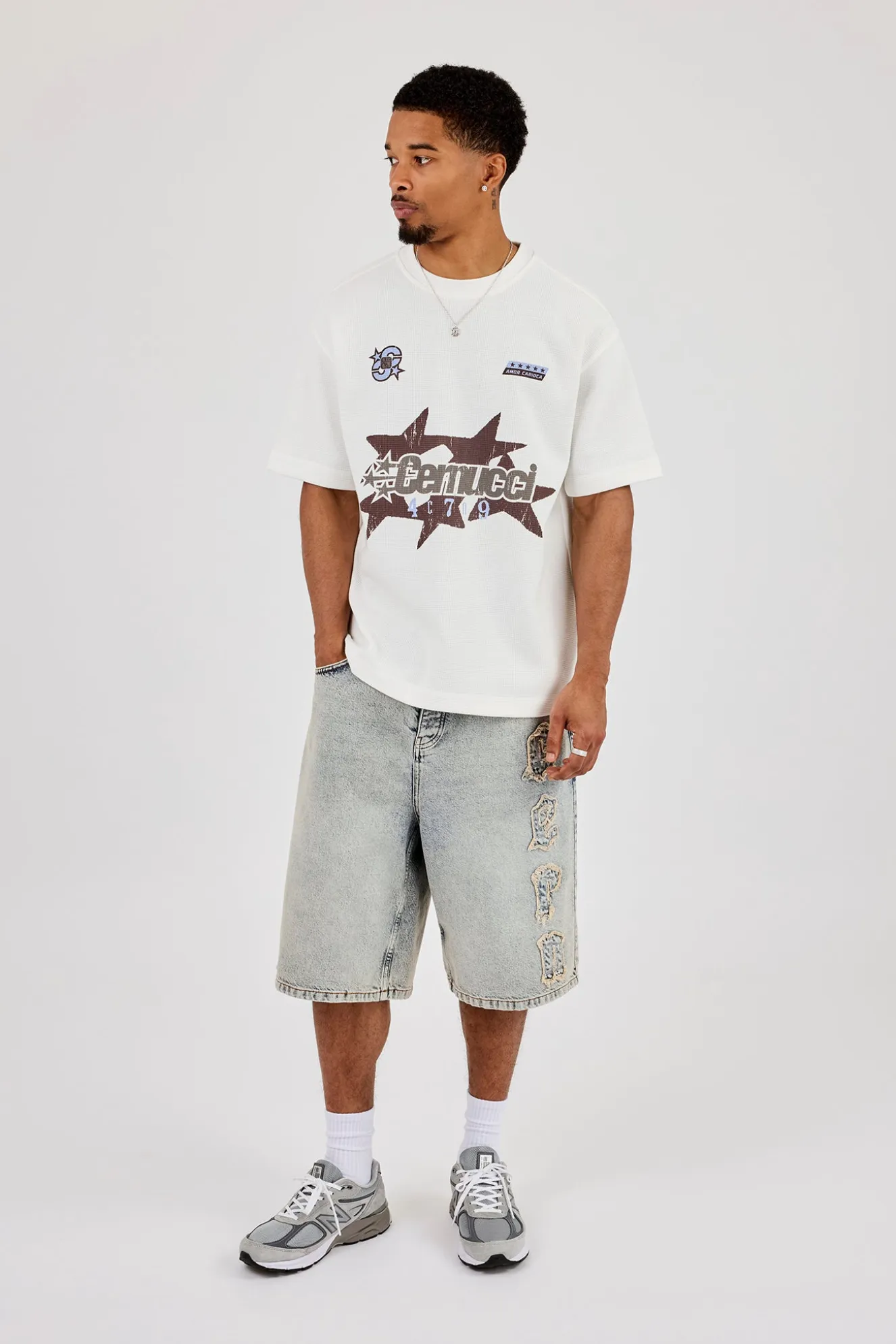 Waffle Star Cernucci Print T-Shirt - Off White