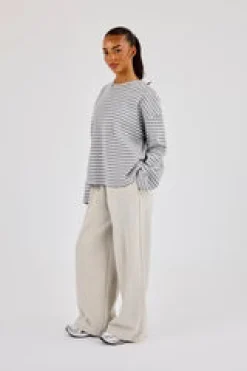 Waffle Stripe Long Sleeve T-Shirt - Grey