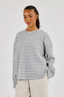 Waffle Stripe Long Sleeve T-Shirt - Grey