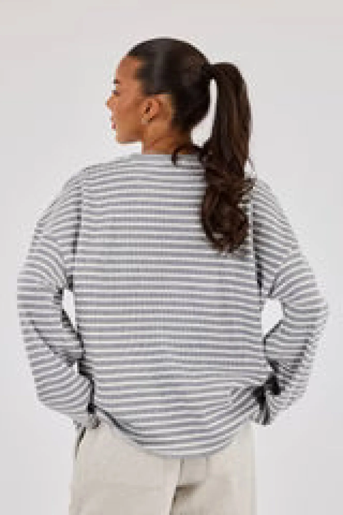 Waffle Stripe Long Sleeve T-Shirt - Grey