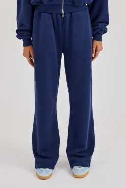 Washed Applique Logo Wide Leg Jogger - Navy