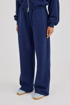 Washed Applique Logo Wide Leg Jogger - Navy
