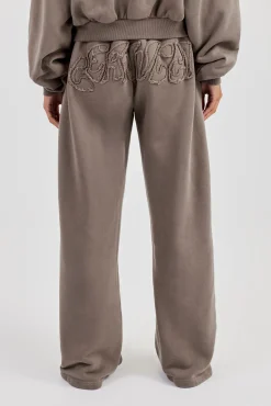 Washed Applique Logo Wide Leg Jogger - Grey