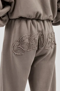 Washed Applique Logo Wide Leg Jogger - Grey