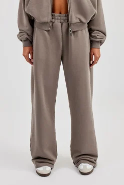Washed Applique Logo Wide Leg Jogger - Grey