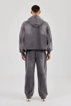 Washed Applique Zip Through Hoodie & Relaxed Jogger - Grey