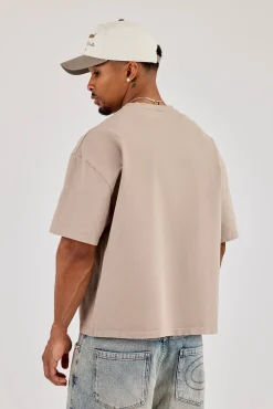 Washed Boxy Embroidered T-Shirt - Washed Stone