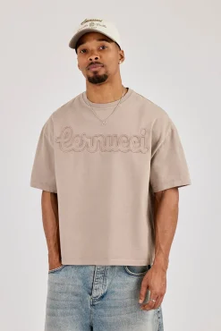 Washed Boxy Embroidered T-Shirt - Washed Stone