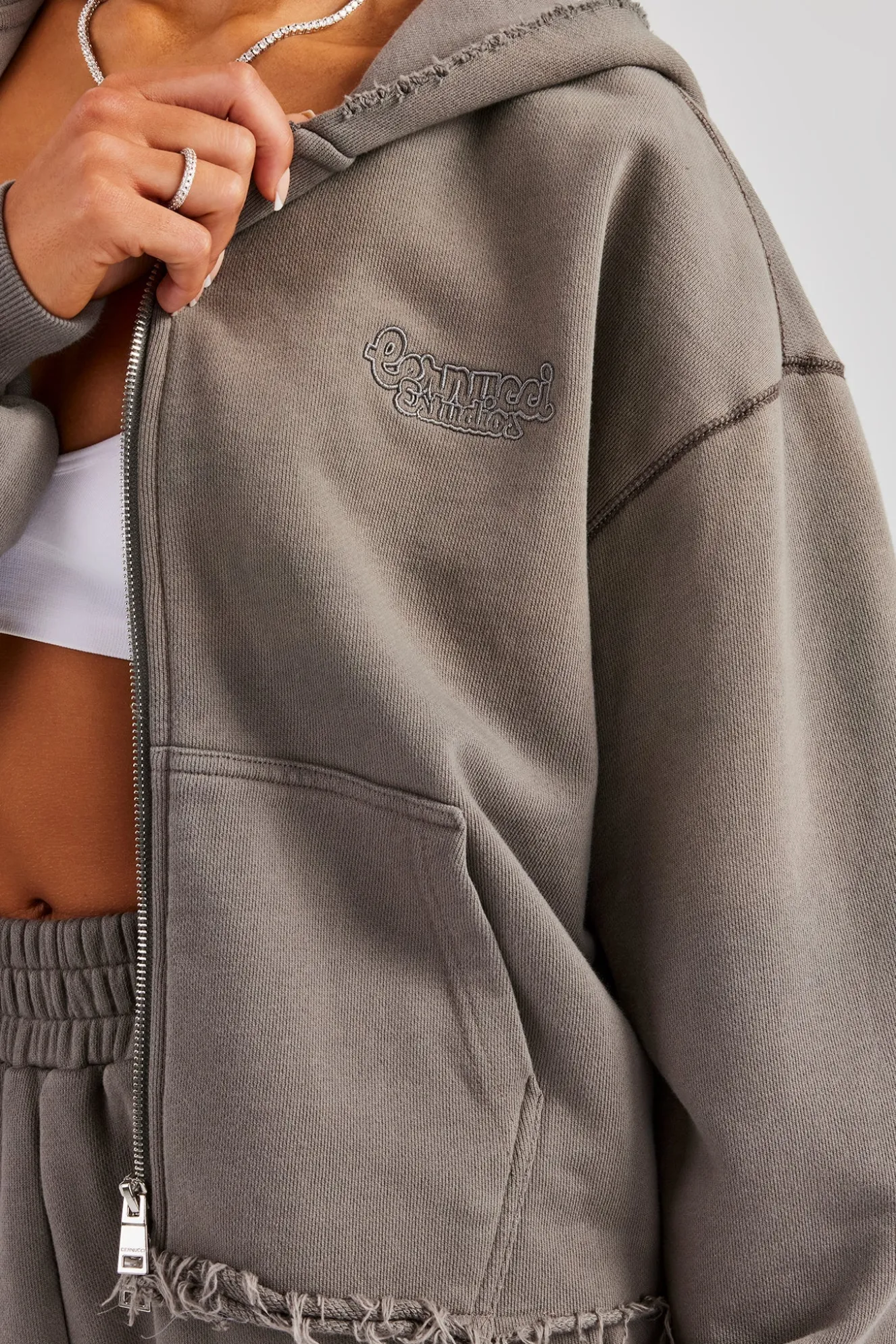 Washed Boxy Fit Zip Through Tracksuit - Grey
