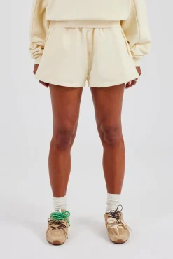 Washed Button Detail Jersey Short - Butter Yellow