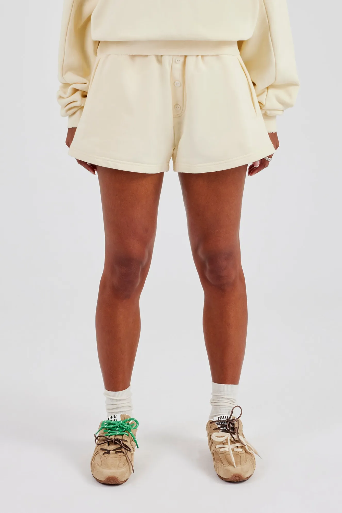 Washed Button Detail Jersey Short - Butter Yellow