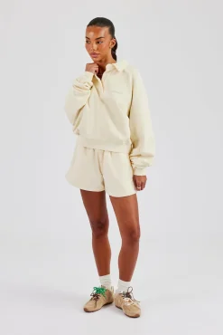 Washed Button Detail Jersey Short - Butter Yellow