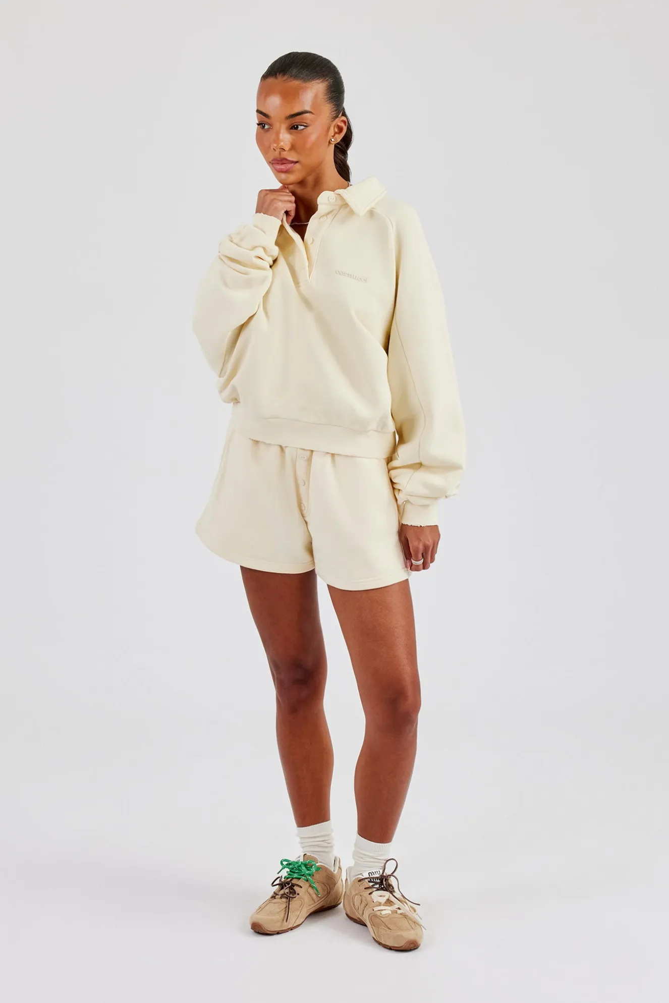 Washed Button Detail Jersey Short - Butter Yellow