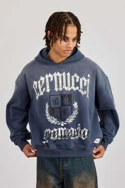 Washed Crest Graphic Hoodie - Navy