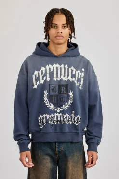 Washed Crest Graphic Hoodie - Navy