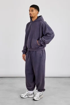 Washed Hoodie & Cuffed Jogger - Navy