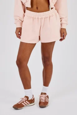 Washed Jersey Short With Distressing - Dusty Pink
