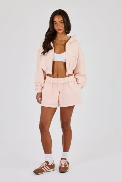 Washed Jersey Short With Distressing - Dusty Pink