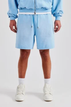 Washed Relaxed Fit Jersey Short - Light Blue