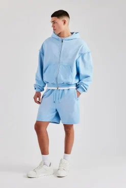Washed Relaxed Fit Jersey Short - Light Blue