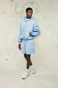 Washed Relaxed Fit Jersey Short - Light Blue
