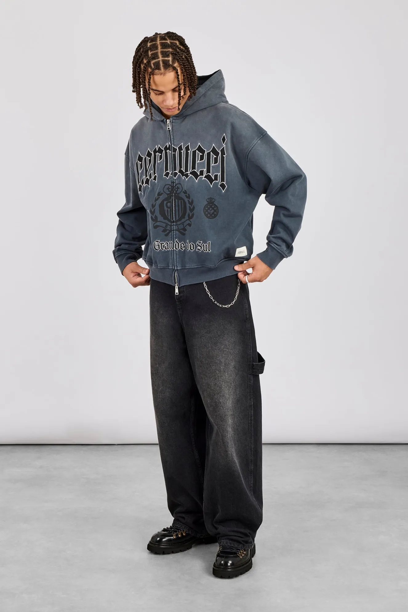 Washed Rio Grande do Sul Zip Hoodie - Charcoal