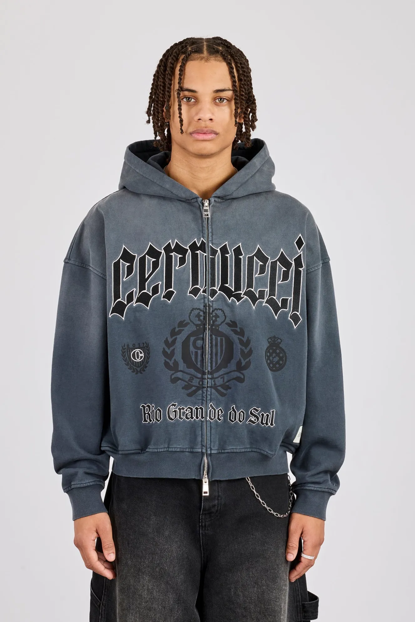 Washed Rio Grande do Sul Zip Hoodie - Charcoal