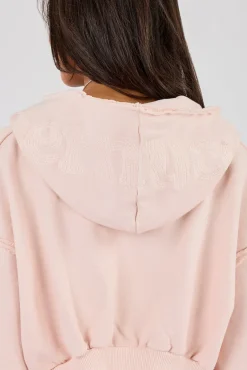 Washed Super Cropped Distressed Hoodie & Jersey Short - Dusty Pink