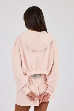 Washed Super Cropped Distressed Hoodie - Dusty Pink