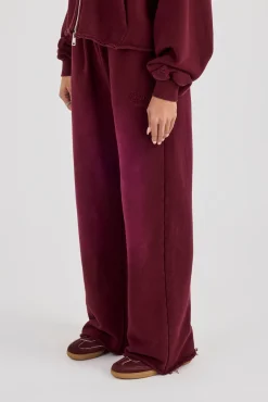 Washed Wide Leg Jogger - Burgundy