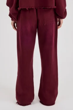Washed Wide Leg Jogger - Burgundy