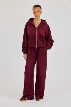 Washed Wide Leg Jogger - Burgundy