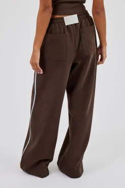 Washed Wide Leg Jogger With Print - Dark Brown